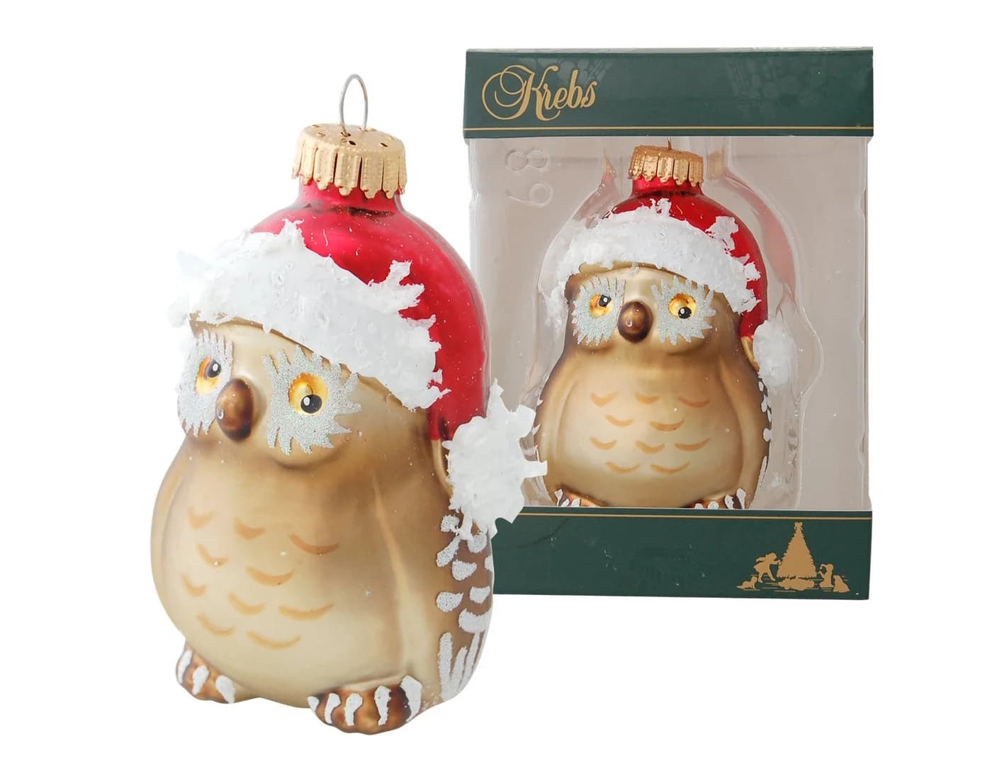 Krebs Glas Lauscha Christbaumschmuck Eule mit Weihnachtsmütze Glasdekoration