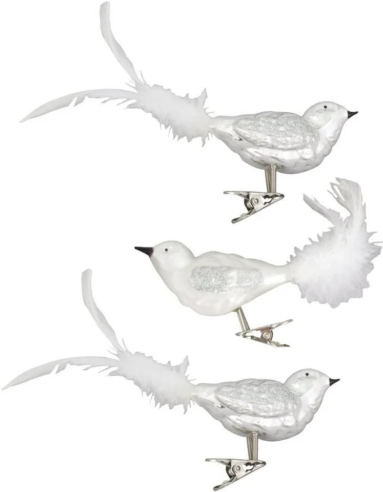 Krebs Glas Lauscha Weihnachtsbaumklammer 3-tlg. Vogel Silber - Bild 2