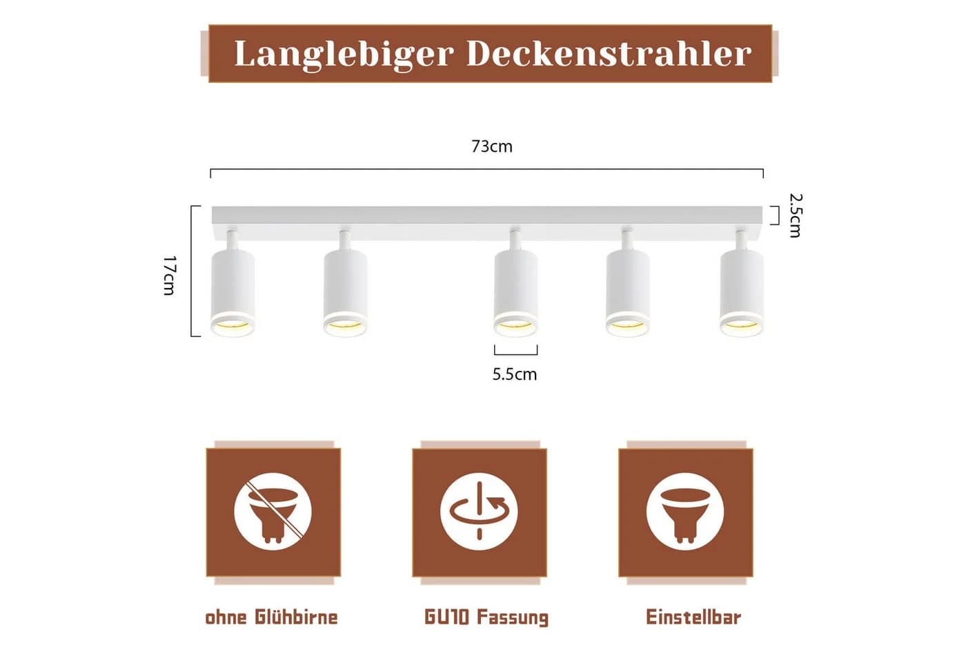 ZMH Deckenstrahler 5 Flammig Schwarz/Weiß GU10 Spots Deckenlampe - Bild 3