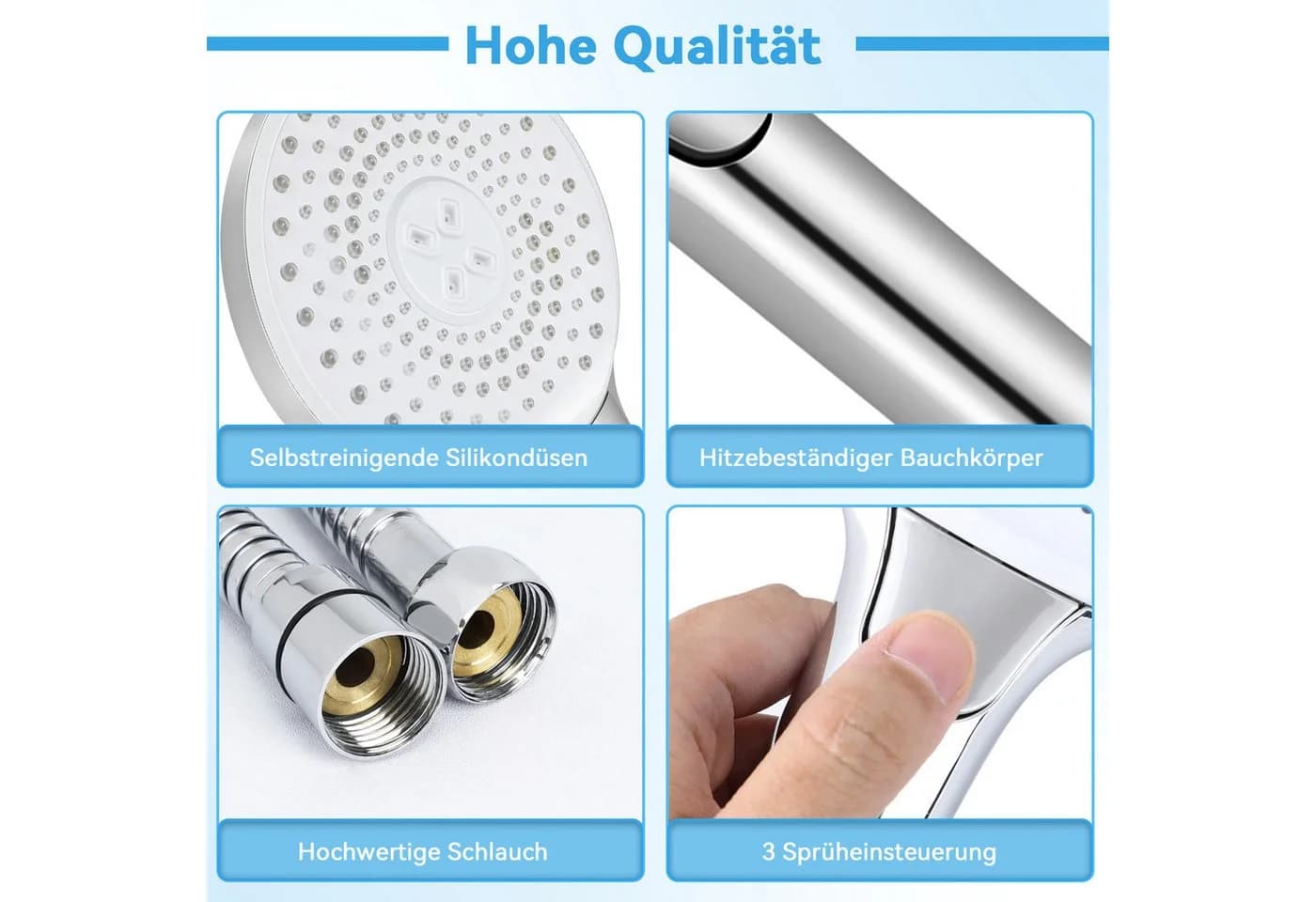 ZMH Handbrause 1,5m Schlauch Schwarz/Nickel 3 Strahlenden - Bild 4