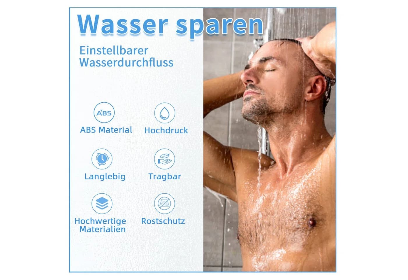 ZMH Handbrause 3-tlg. Schwarz/Nickel 1,5 m Schlauch - Bild 5