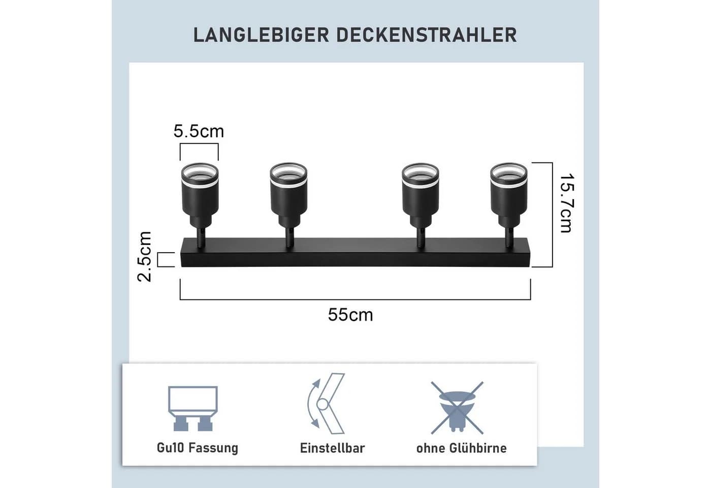 ZMH Deckenstrahler 4 Flammig Schwenkbar Deckenleuchte Küchenlampe GU10 180°