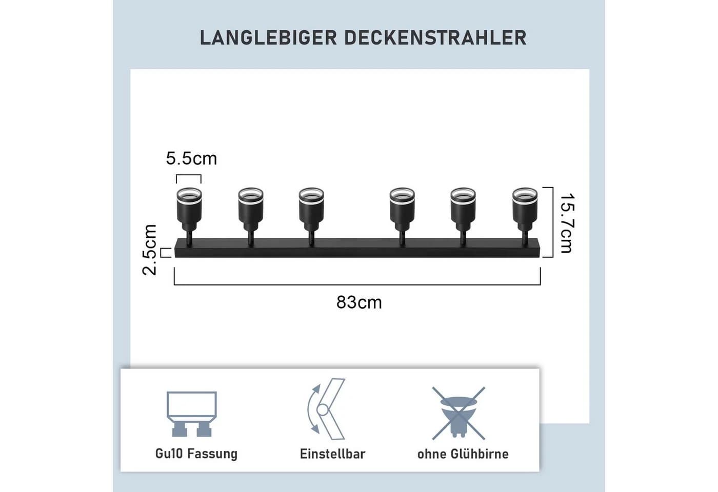 ZMH Deckenstrahler 6-flammig Schwarz Schwenkbar GU10
