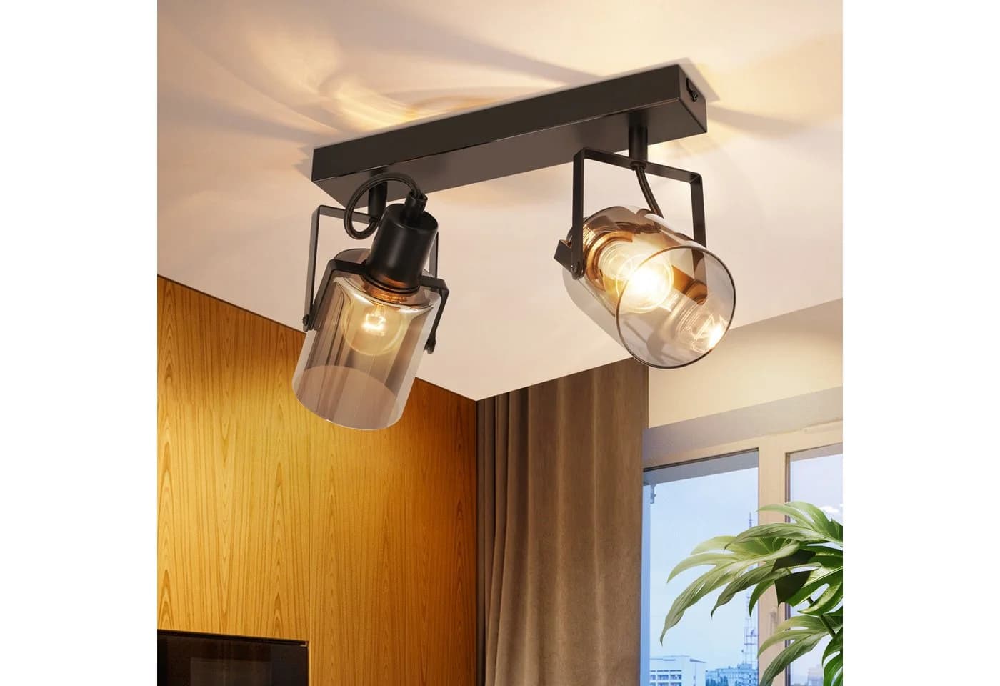 ZMH LED Deckenleuchte Schwarz-Rauchgrau Glas E14 Schwenkbar 350° - Bild 2