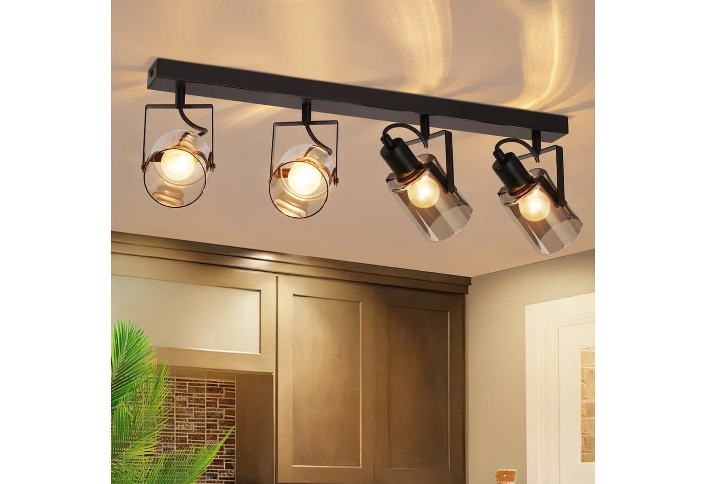 ZMH LED Deckenleuchte Whonzimmer Schwarz-Rauchgrau Glas Deckenlampe E14 Schwenkbar 350° - Bild 2