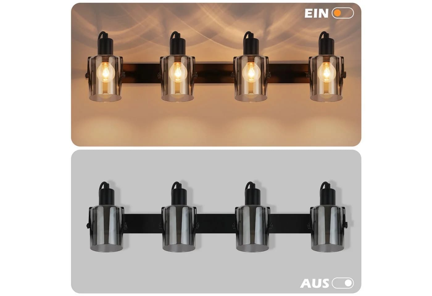ZMH LED Deckenleuchte Whonzimmer Schwarz-Rauchgrau Glas Deckenlampe E14 Schwenkbar 350° - Bild 4