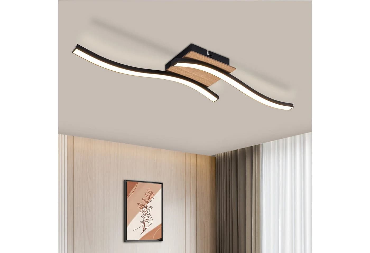 ZMH LED Deckenleuchte Holz Schwarz Wellenförmig Modern 1280lm 3000K - Bild 2