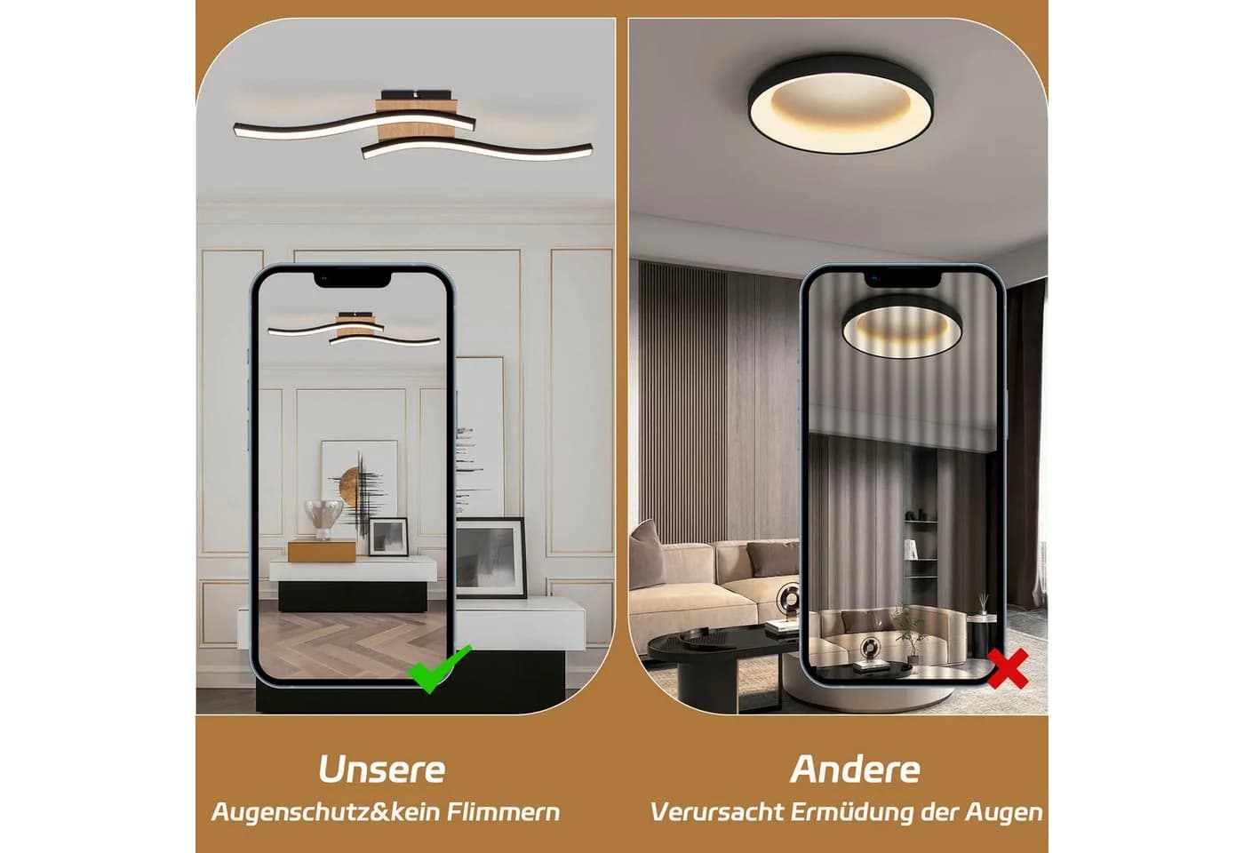 ZMH LED Deckenleuchte Holz Schwarz Wellenförmig Modern 1280lm 3000K - Bild 4