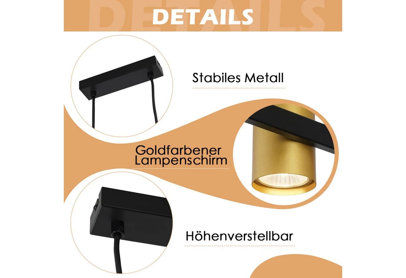 Nettlife Pendelleuchte 6-flammig Schwarz Gold GU10 Metall Industrial - Bild 3