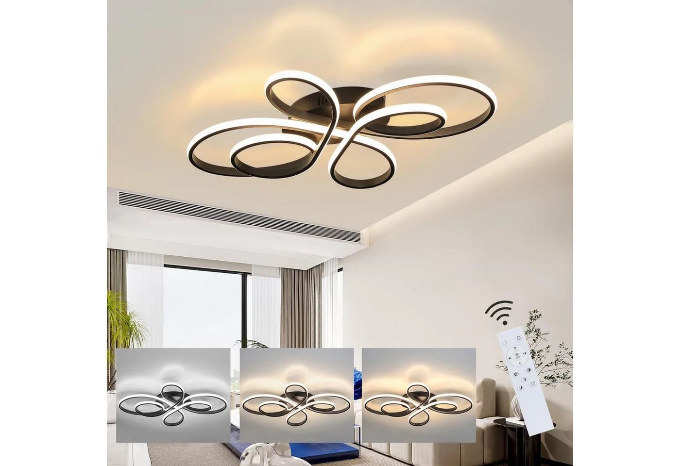 Nettlife LED Deckenleuchte Wohnzimmer Schwarz Dimmbar Modern 80CM Deckenlampe - Bild 2