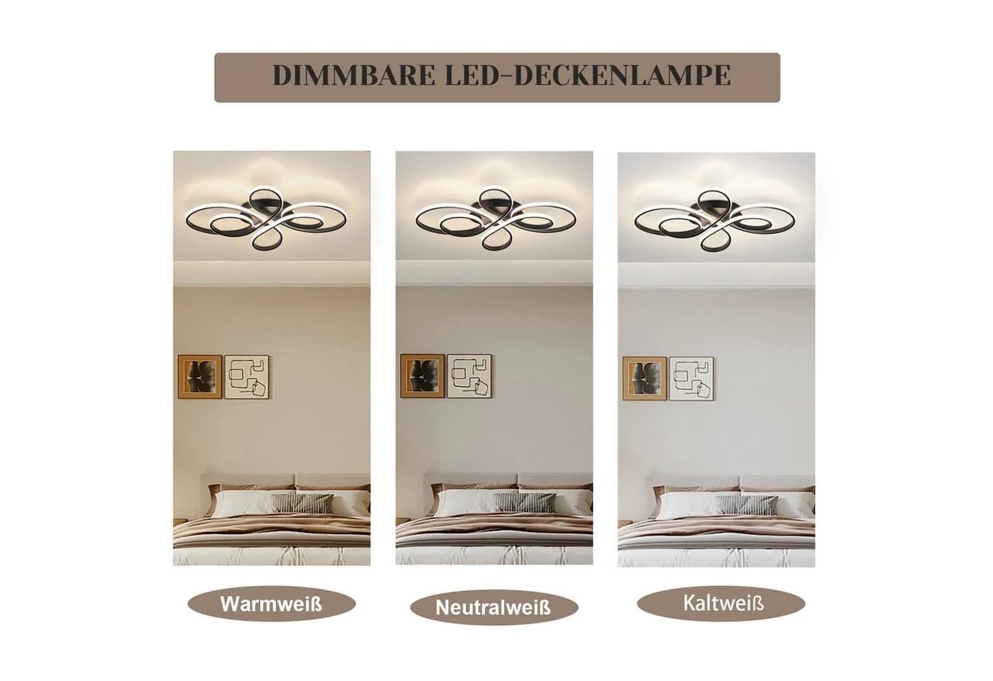 Nettlife LED Deckenleuchte Wohnzimmer Schwarz Dimmbar Modern 100CM Deckenlampe