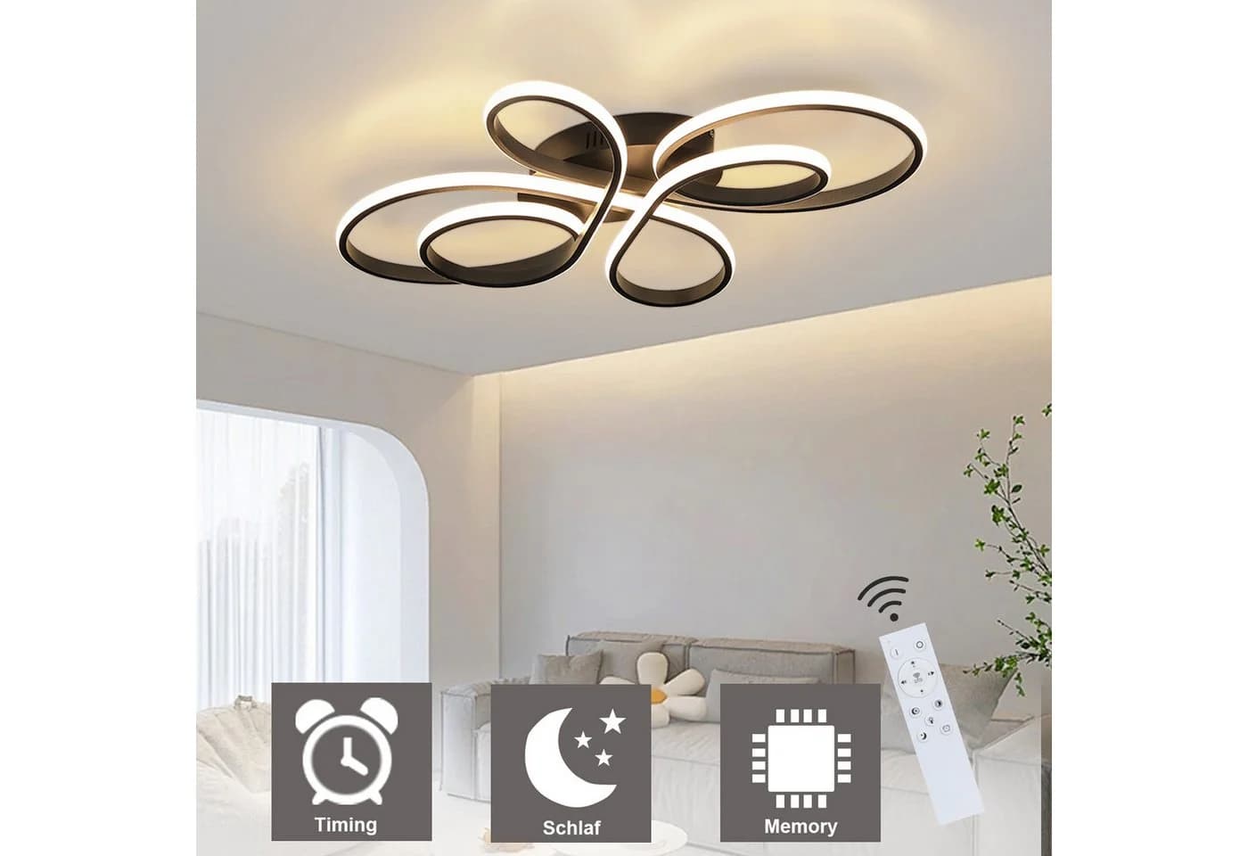 Nettlife LED Deckenleuchte Wohnzimmer Schwarz Dimmbar Modern 100CM Deckenlampe - Bild 3