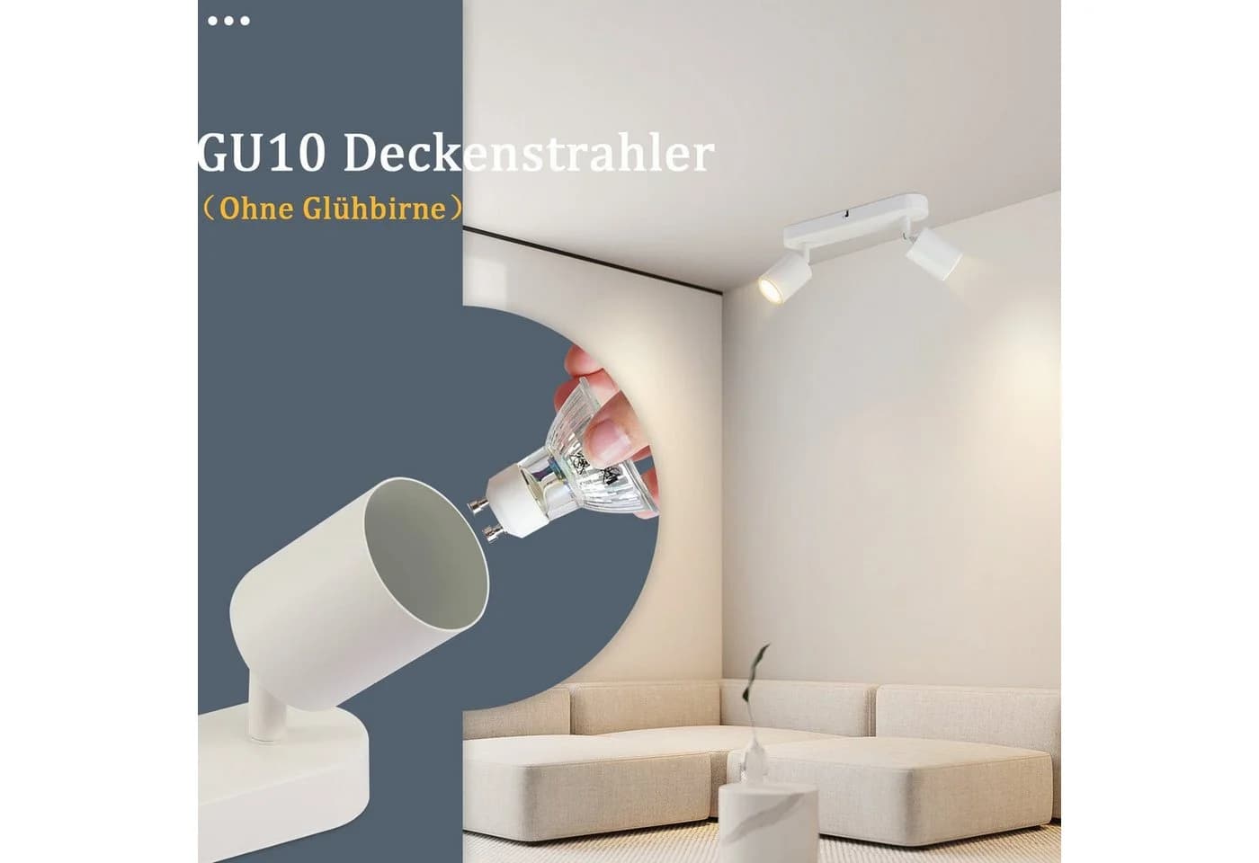 ZMH Deckenstrahler 2 Flammig Schwarz/Weiß Schwenkbar 350°