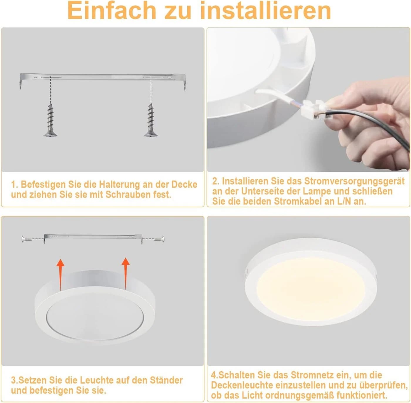 ZMH LED Deckenleuchte Rund Weiß 22,5 cm Modern Flimmerfrei Energiesparend - Bild 4