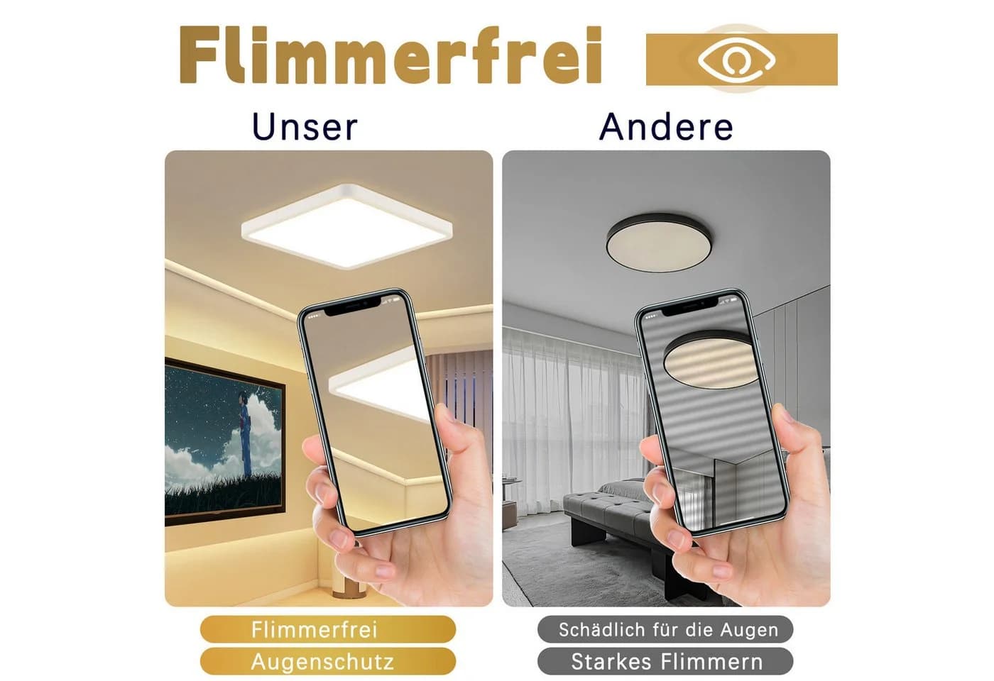 ZMH LED Deckenleuchte Weiß Modern Warmweiß 18W - Bild 4
