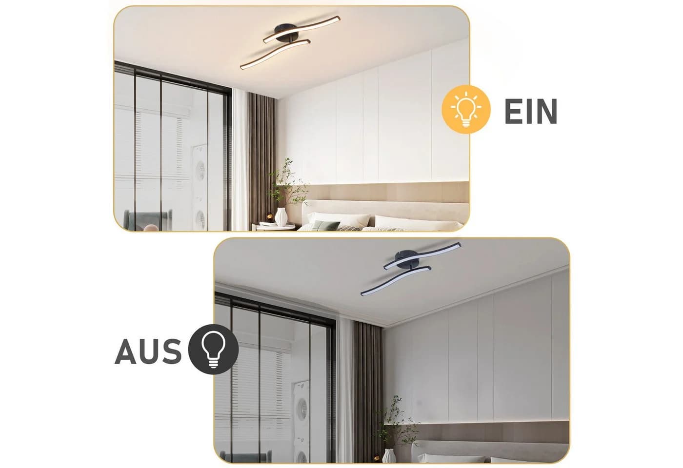 ZMH LED Deckenleuchte Wohnzimmer Schwarz Wellen Design Modern Deckenlampe 3000K - Bild 5