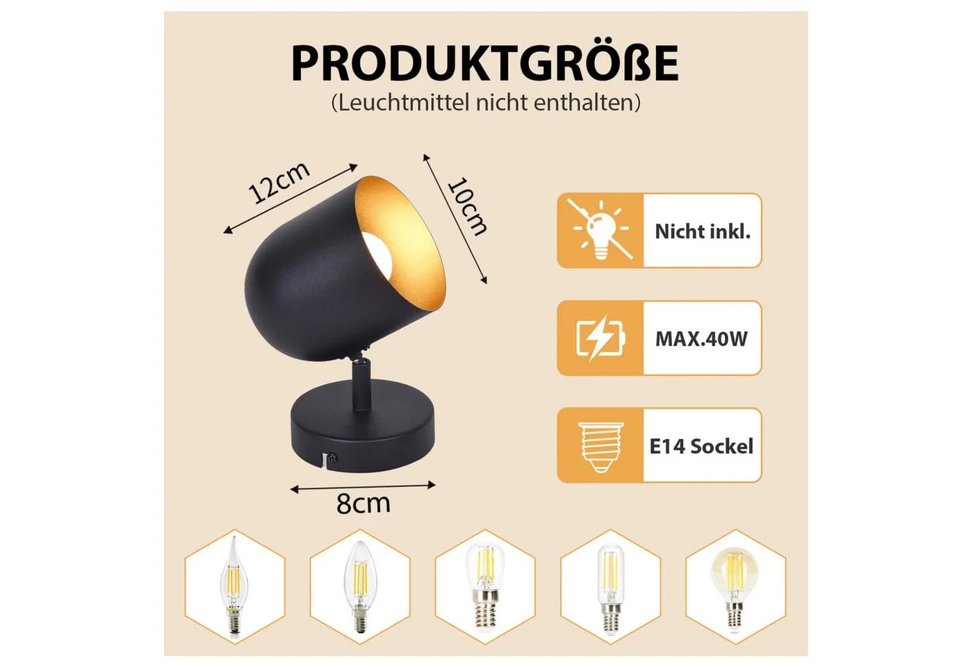 ZMH Deckenstrahler 1 Flammig Schwarz-Gold Schwenkbar 350° Industrial