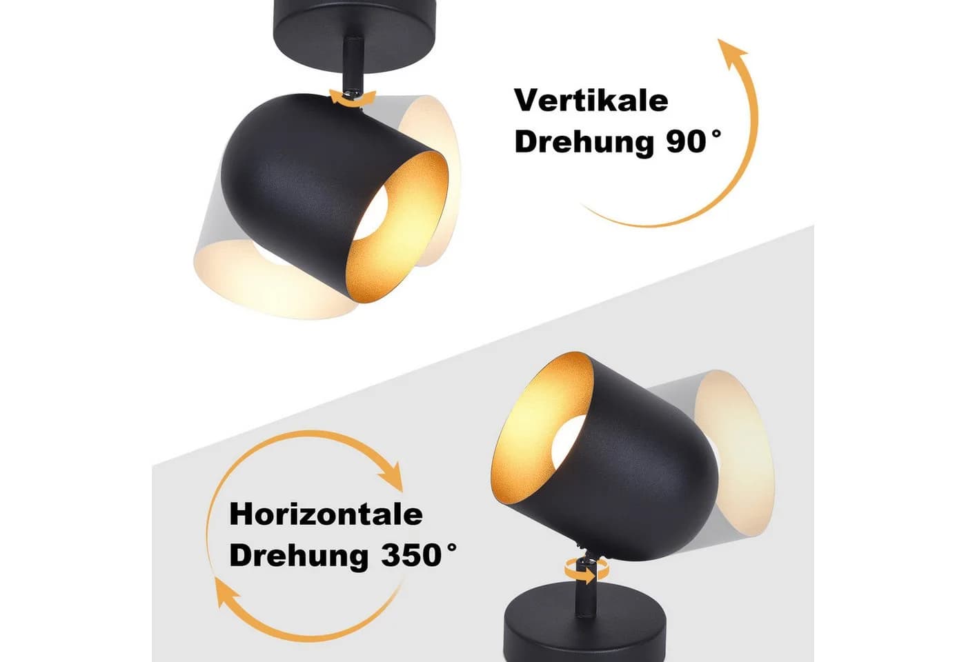 ZMH Deckenstrahler 1 Flammig Schwarz-Gold Schwenkbar 350° Industrial - Bild 4