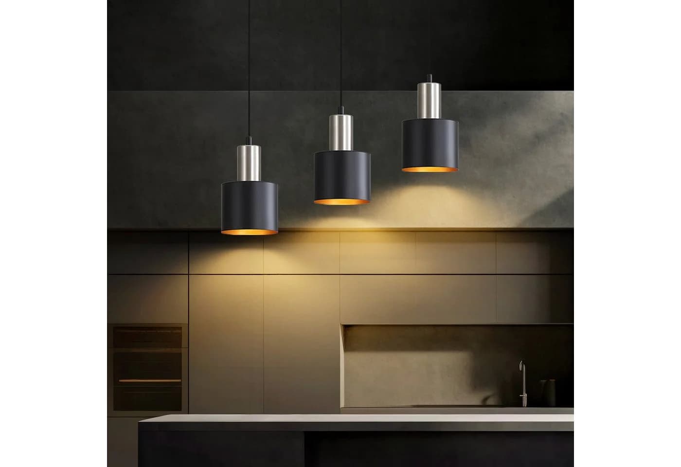 ZMH Pendelleuchte Esszimmer 3 Flammig Schwarz Gold Hängend 170CM - Bild 2