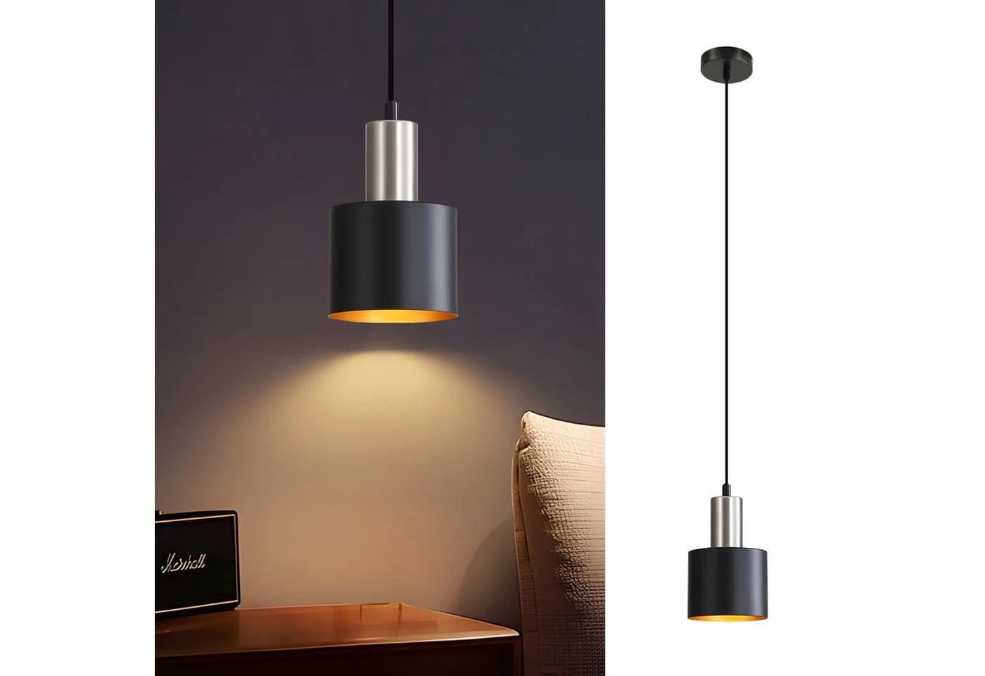 ZMH Pendelleuchte Esszimmer E27 Schwarz-Gold Retro Hängeleuchte - Bild 2