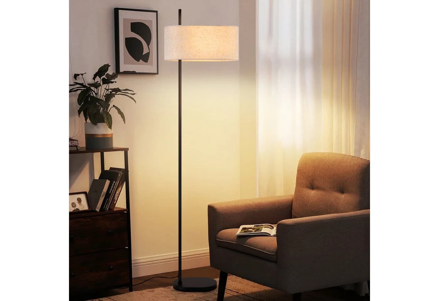ZMH Stehlampe 154cm Schwarz Stoffschirm E27 Retro - Bild 2