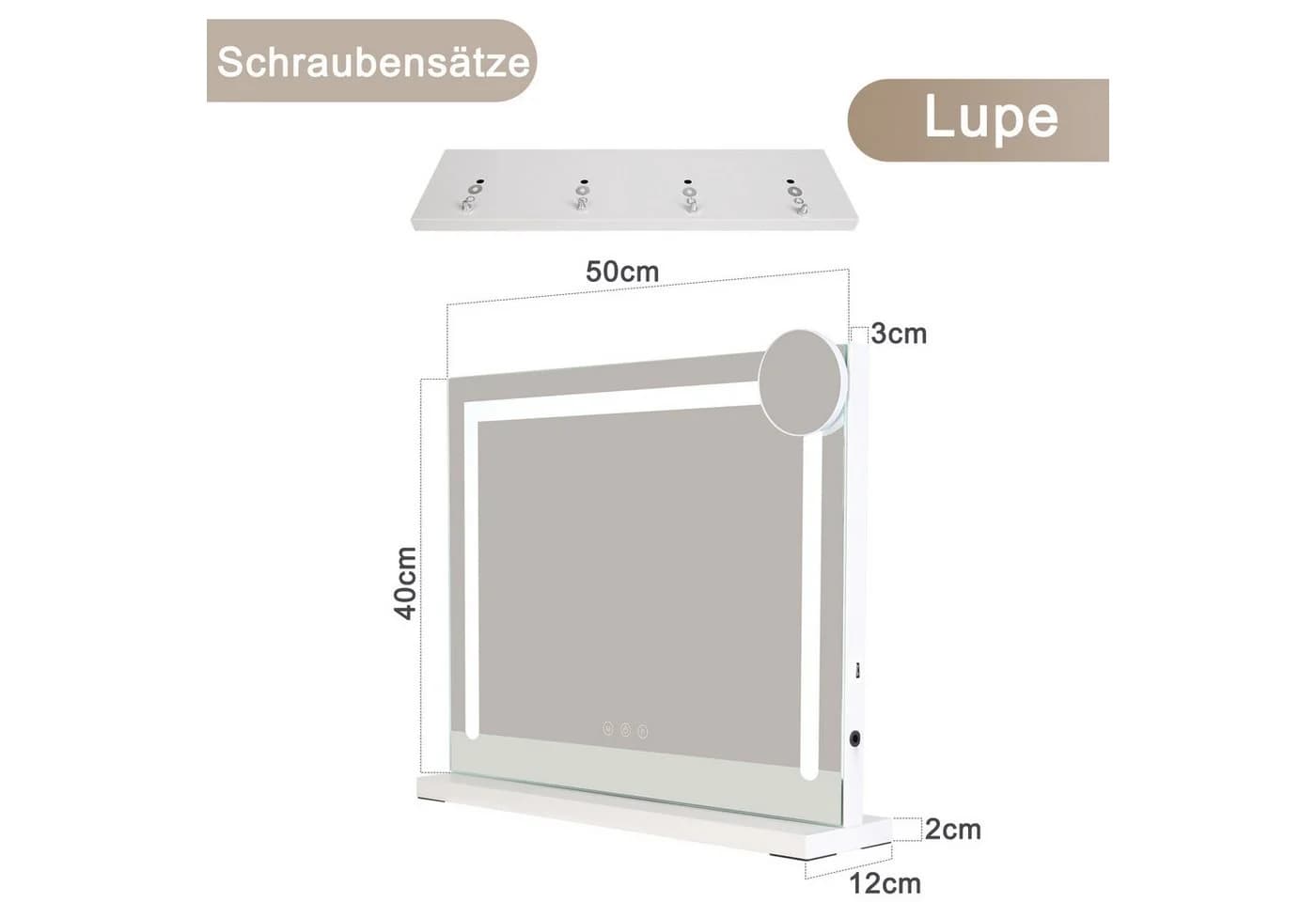ZMH Schminkspiegel mit Beleuchtung Dimmbar 3 Farblichtmodi Weiß USB Anschluss