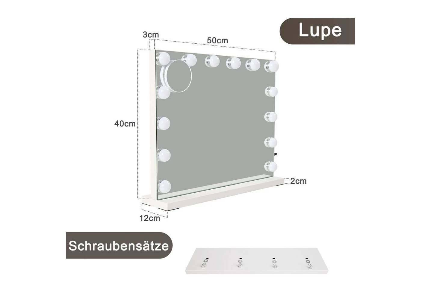ZMH Schminkspiegel mit Beleuchtung Dimmbar 3 Farblichtmodi