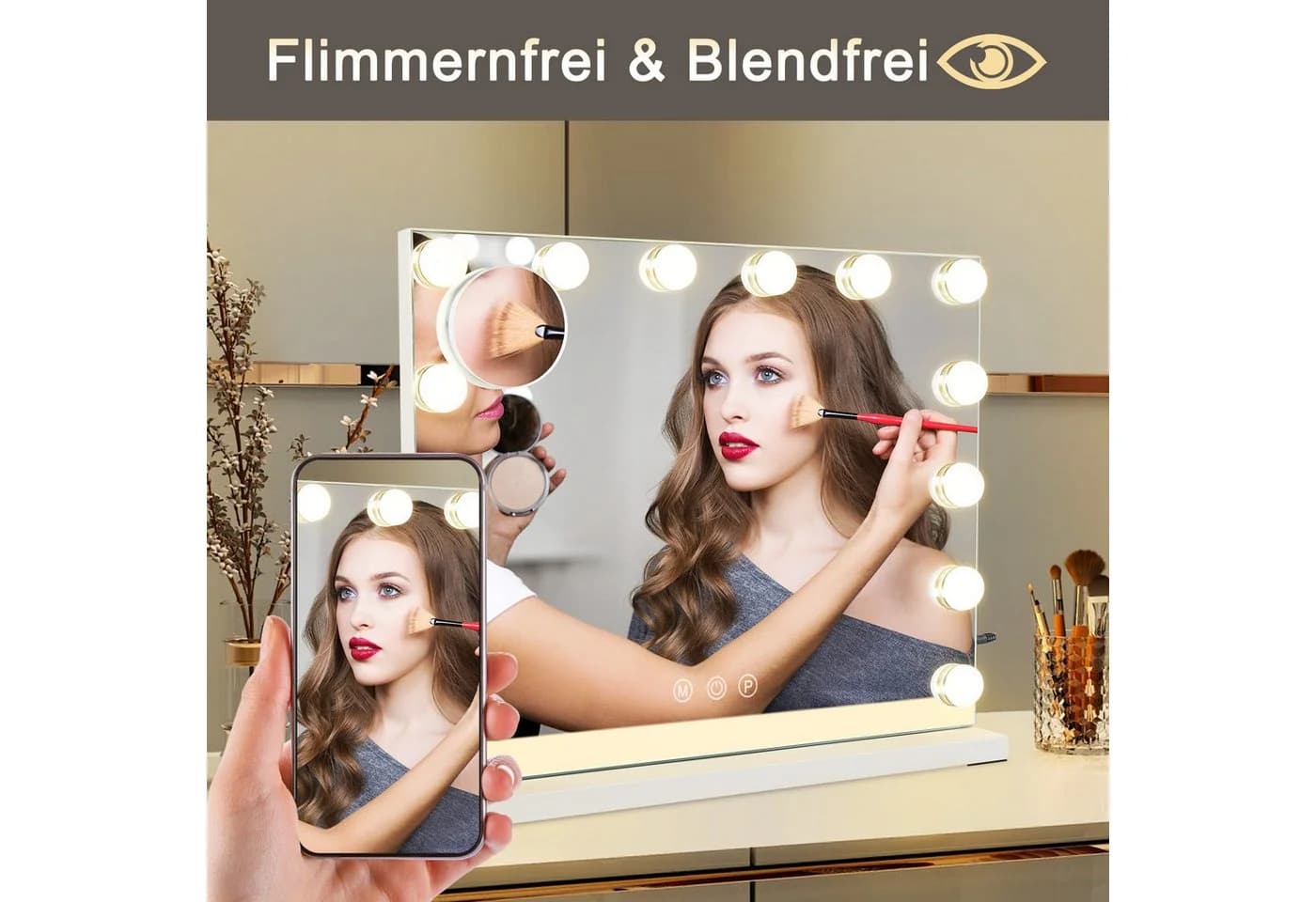 ZMH Schminkspiegel mit Beleuchtung Dimmbar 3 Farblichtmodi - Bild 4