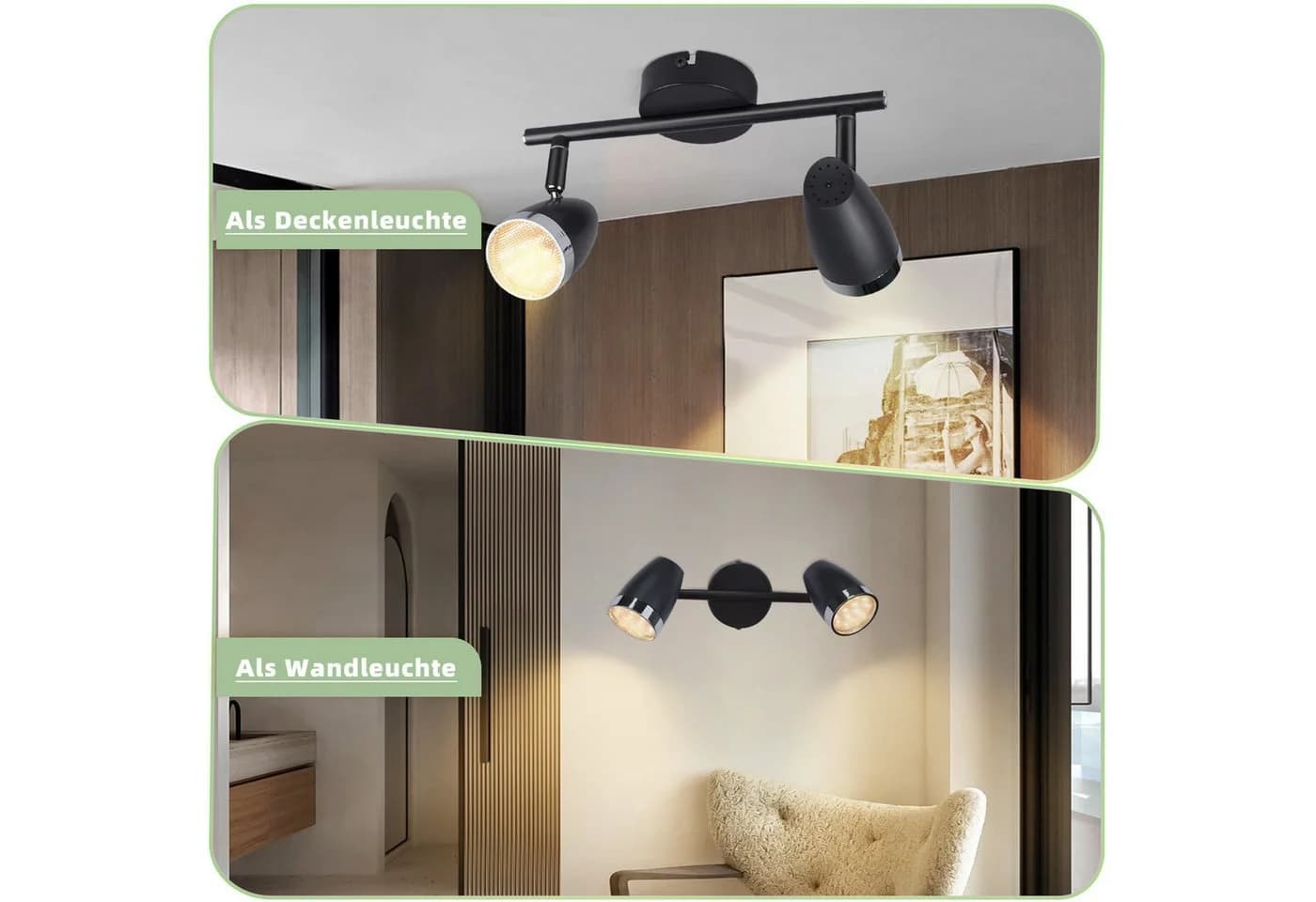 ZMH Deckenstrahler Schwarz 2 Flammig LED 350° schwenkbar - Bild 4