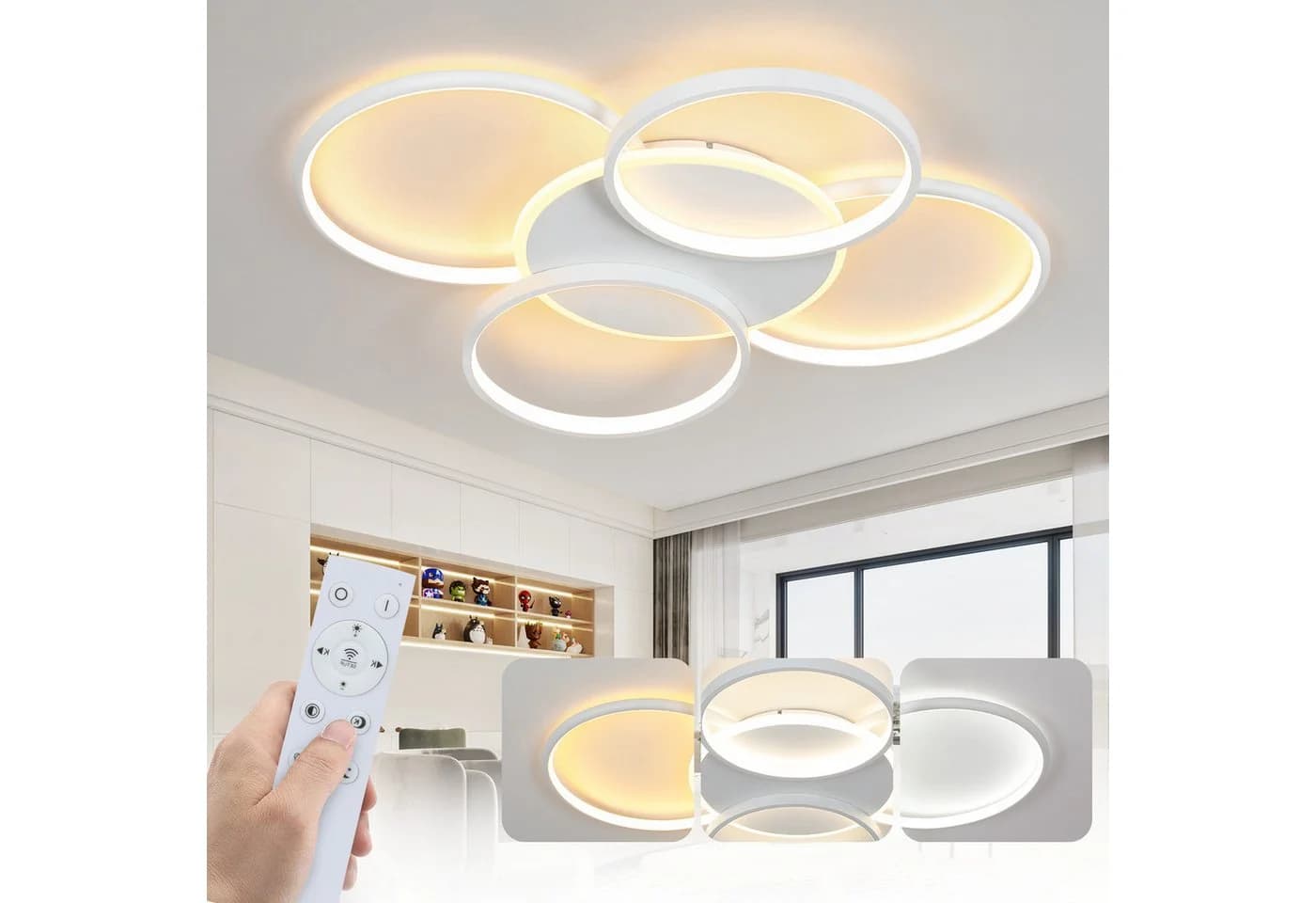 ZMH LED Deckenleuchte Dimmbar 5-Ringe 70W Weiß Modern Acryl - Bild 2