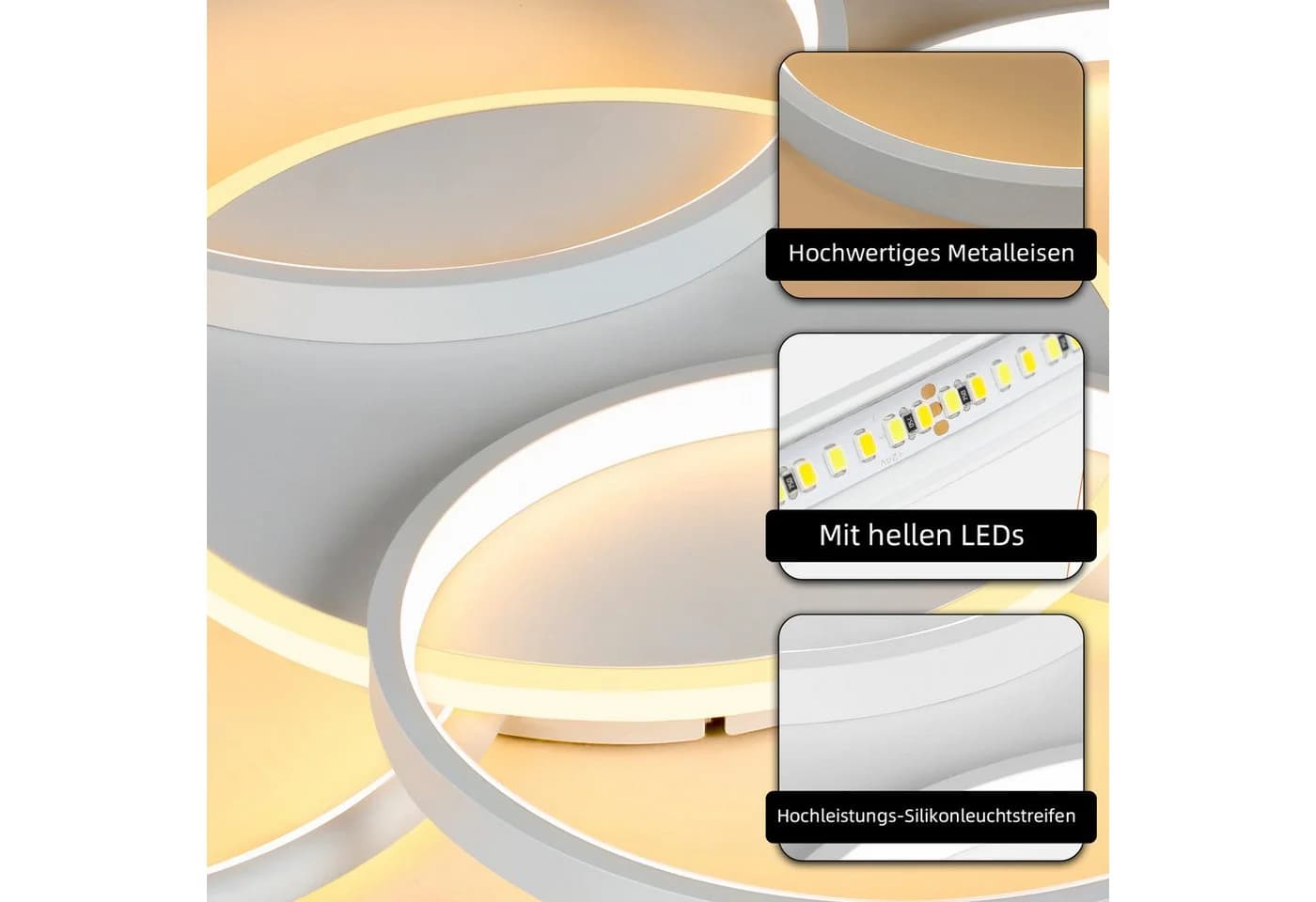 ZMH LED Deckenleuchte Dimmbar 5-Ringe 70W Weiß Modern Acryl - Bild 4