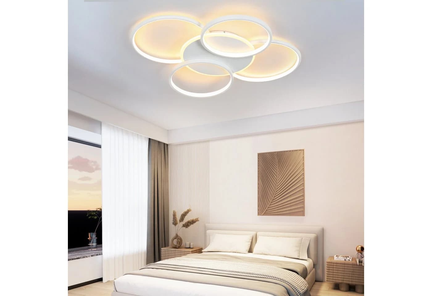 ZMH LED Deckenleuchte Dimmbar 5-Ringe 70W Weiß Modern Acryl - Bild 5