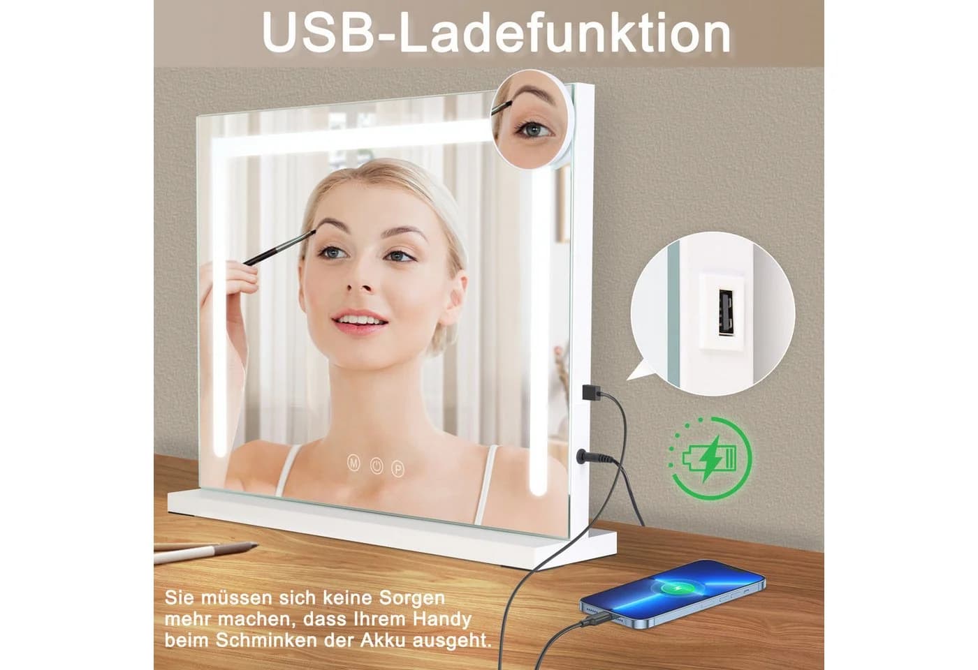 Nettlife Schminkspiegel mit Beleuchtung 50x40cm Dimmbare LED Spiegel - Bild 4