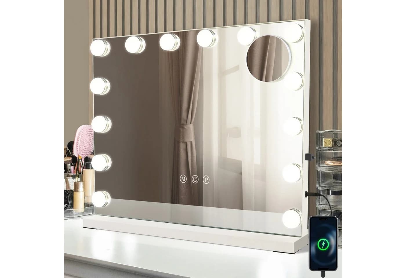 Nettlife Schminkspiegel mit Beleuchtung Dimmbar 50x40cm Hollywood 15 LED Spiegel