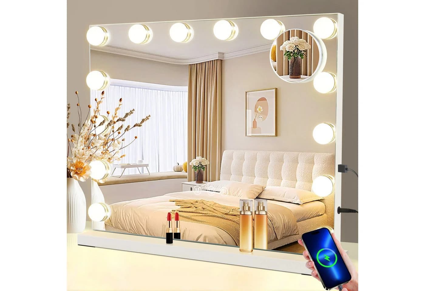 Nettlife Schminkspiegel mit Beleuchtung Dimmbar 50x40cm Hollywood 15 LED Spiegel - Bild 2