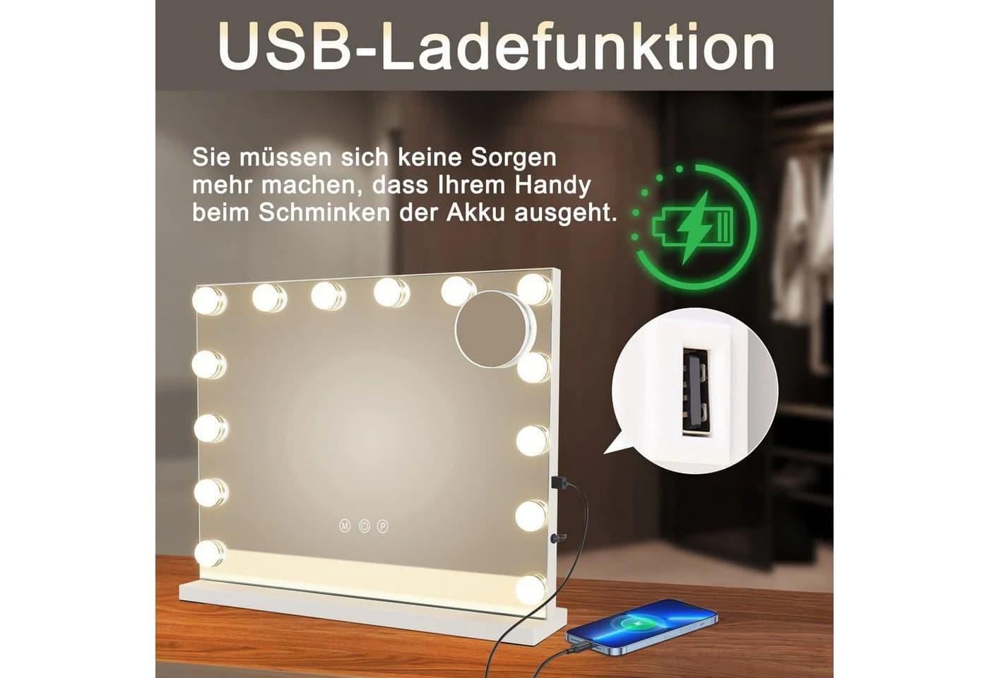 Nettlife Schminkspiegel mit Beleuchtung Dimmbar 50x40cm Hollywood 15 LED Spiegel - Bild 5