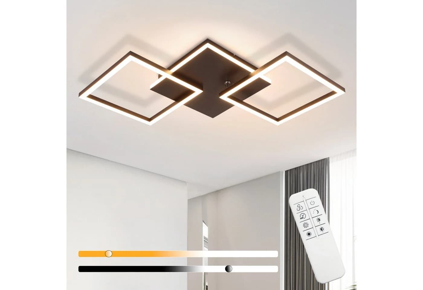 Nettlife LED Deckenleuchte Wohnzimmer Schwarz Dimmbar Eckig Modern 36W mit Fernbedienung - Bild 2