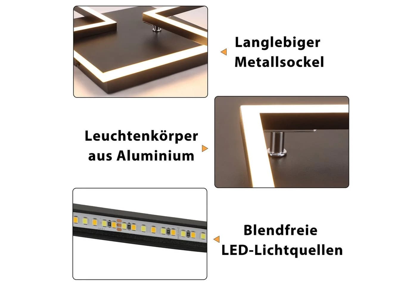 Nettlife LED Deckenleuchte Wohnzimmer Schwarz Dimmbar Eckig Modern 36W mit Fernbedienung - Bild 4