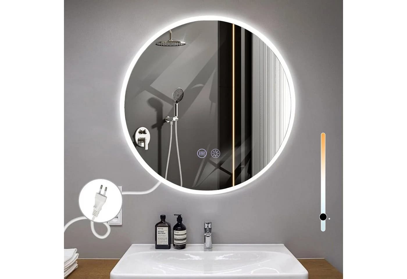 Nettlife Badspiegel Rund 60cm mit Beleuchtung und Touch-Schalter - Bild 2
