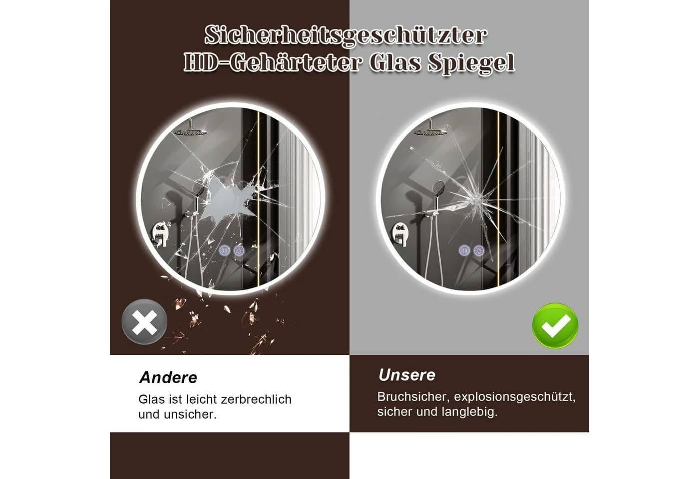 Nettlife Badspiegel Rund 60cm mit Beleuchtung und Touch-Schalter - Bild 5