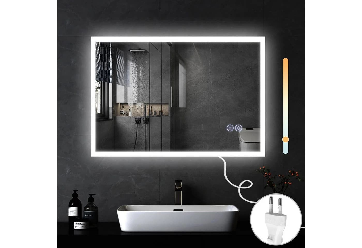 Nettlife Badspiegel mit Beleuchtung Rund 60cm Weiß Touch-Schalter Entfogger - Bild 2