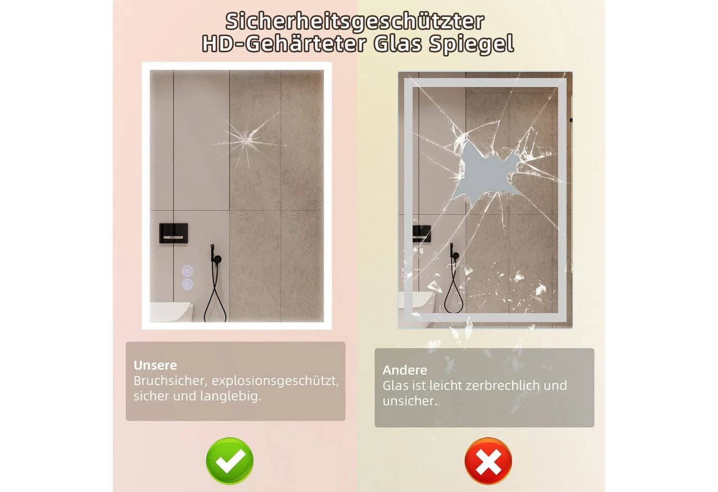 Nettlife Badspiegel mit Beleuchtung Rund 60cm Weiß Touch-Schalter Entfogger - Bild 4