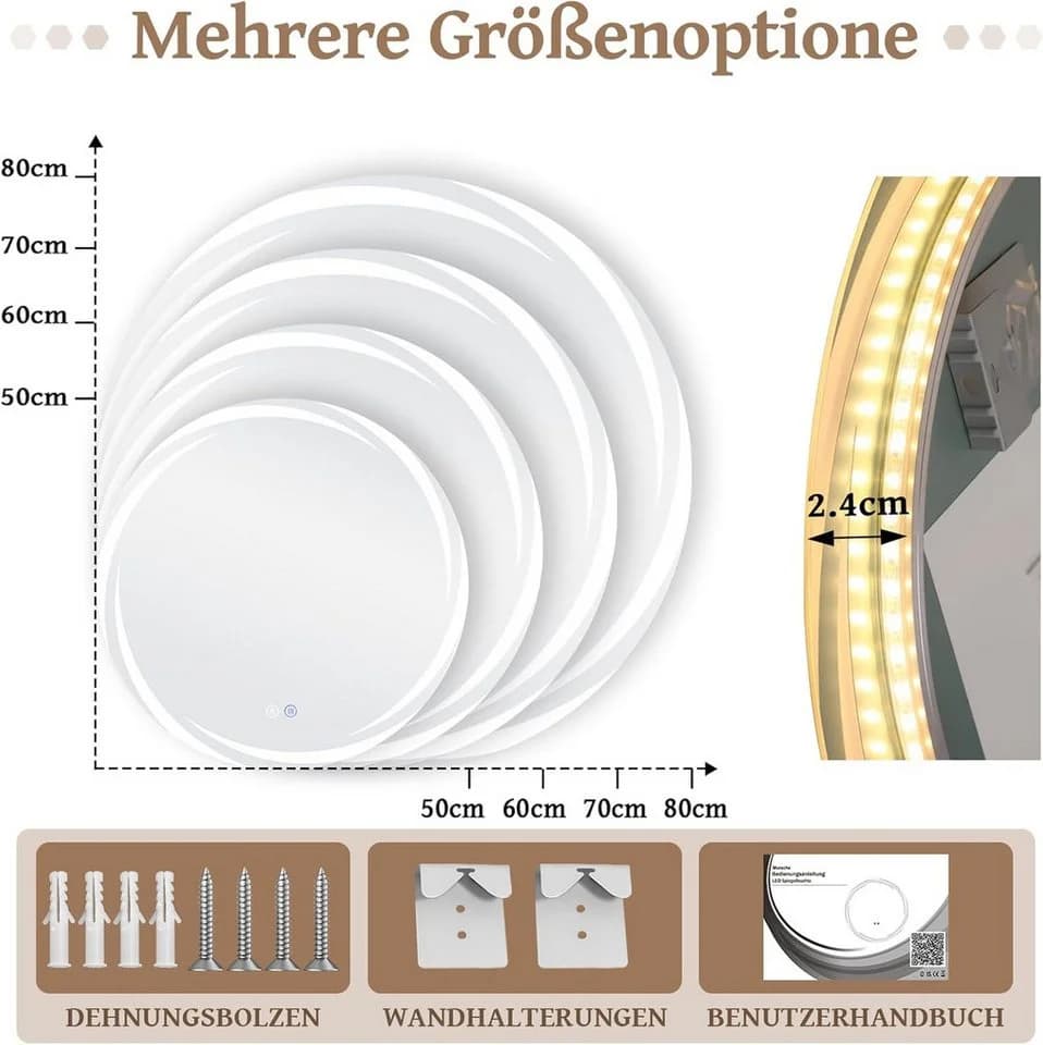 Nettlife LED Wandspiegel mit Beleuchtung und Entfogger-Funktion - Bild 4