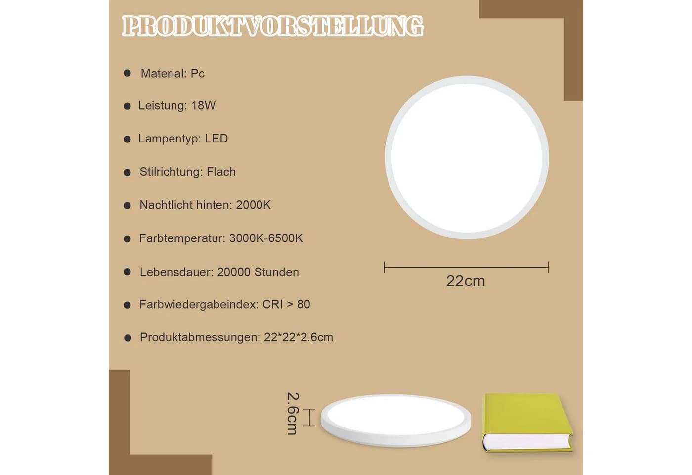 Nettlife LED Deckenleuchte Flach Schwarz Dimmbar mit Fernbedienung - Bild 4