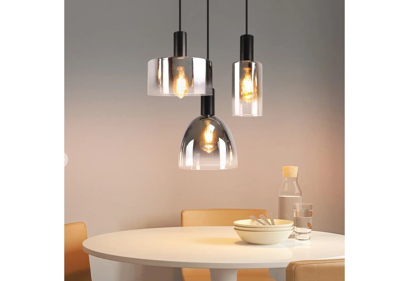Nettlife Pendelleuchte 3/4 rauchgrauem Glas E27 Fassung Industrielle Hängeleuchte - Bild 2