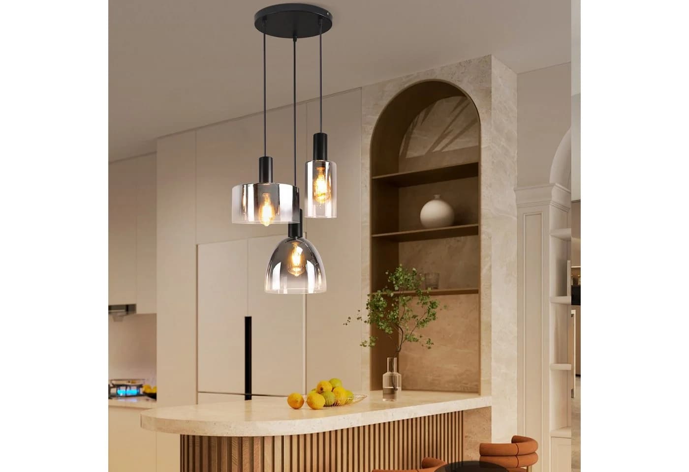 Nettlife Pendelleuchte 3/4 rauchgrauem Glas E27 Fassung Industrielle Hängeleuchte - Bild 4