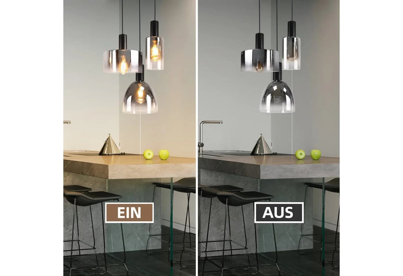 Nettlife Pendelleuchte 3/4 rauchgrauem Glas E27 Fassung Industrielle Hängeleuchte - Bild 5