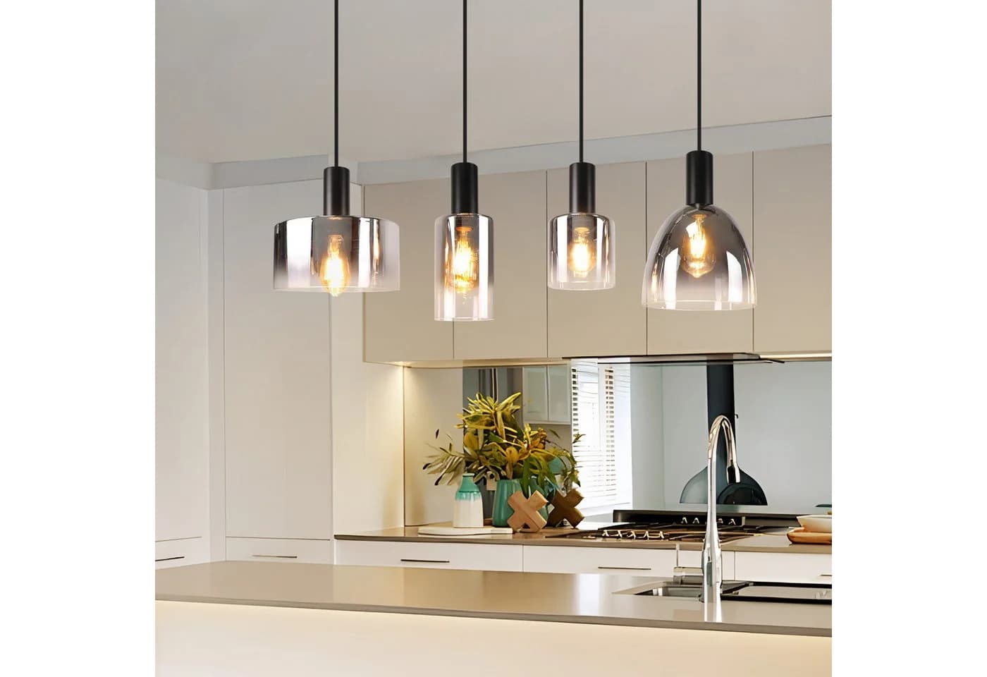 Nettlife Pendelleuchte Rauchgrau Glas E27 Höhenverstellbar LED wechselbar - Bild 2