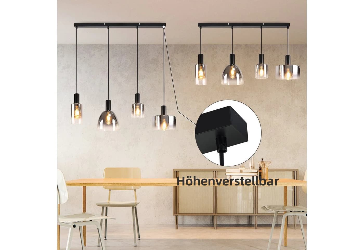 Nettlife Pendelleuchte Rauchgrau Glas E27 Höhenverstellbar LED wechselbar - Bild 4