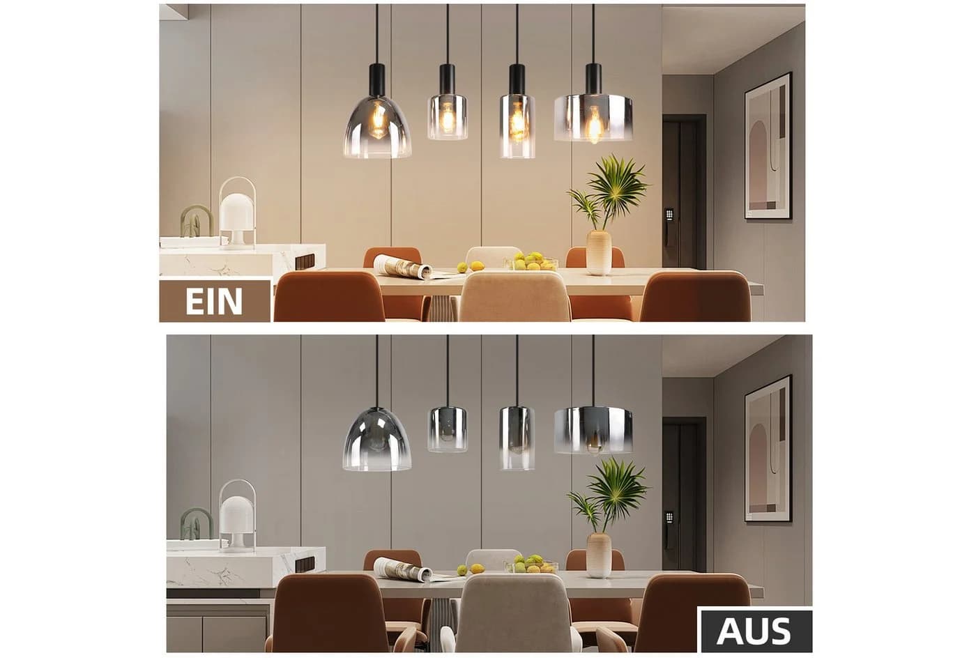 Nettlife Pendelleuchte Rauchgrau Glas E27 Höhenverstellbar LED wechselbar - Bild 5